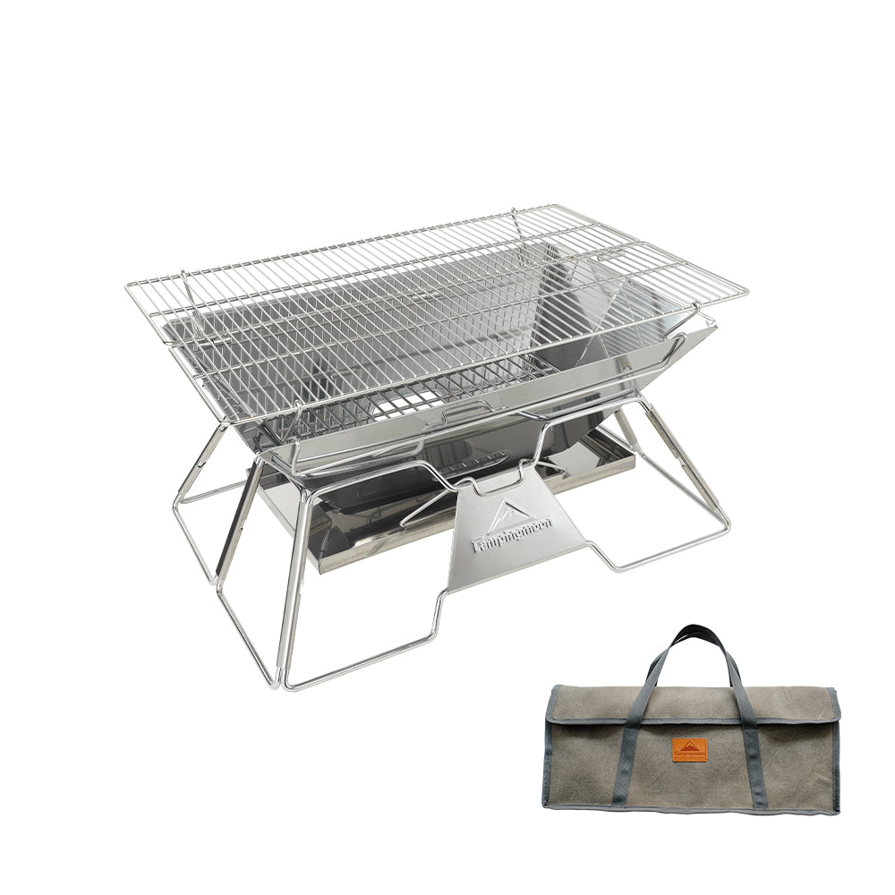 3-in-1 Camping Campfire Grill with Stainless Steel Grills Carrying Bag & Gloves-Silver main image 1