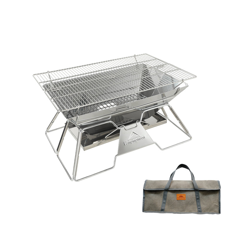 Load image into Gallery viewer, MT-3 Portable Stainless Steel Fire Pit & BBQ Grill with Carrying Bag, Foldable