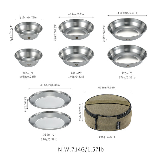 S395-2S 2-Piece Stainless Steel Camping Plates Set, Dishwasher Safe