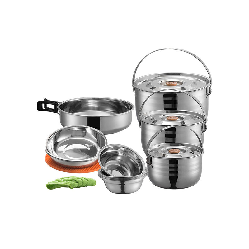 Load image into Gallery viewer, mc240 Stainless Steel Camping Mess Kit with Pots & Carry Bag