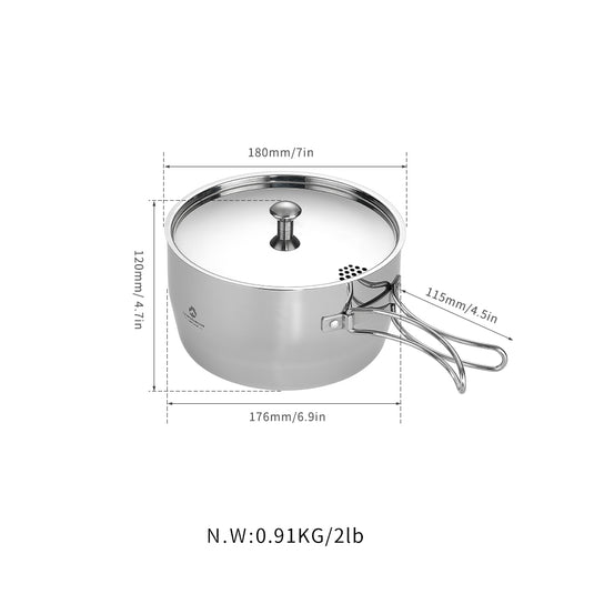 CC-18 2.0L Portable Stainless Steel Camping Saucepan, IH Compatible