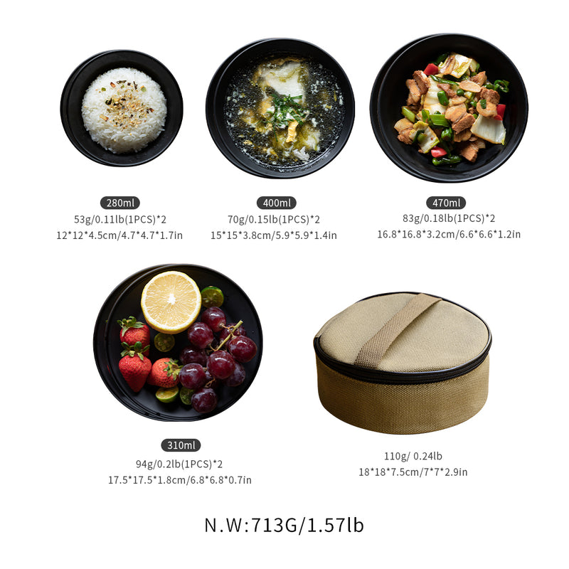 Load image into Gallery viewer, BKS395-2S 8pcs Camping Mess Kit, Φ4.7"-Φ7" Bowls & Plates, Black