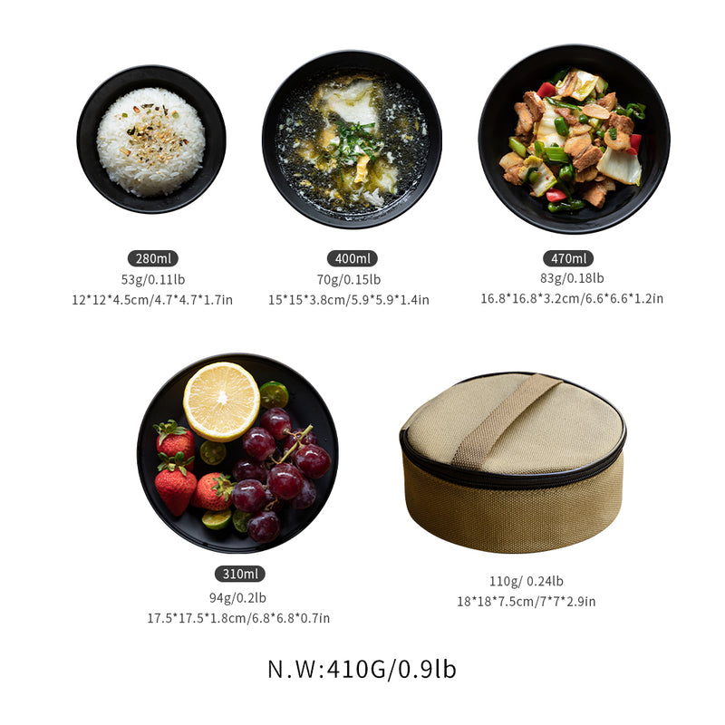 Load image into Gallery viewer, BKS395-1S 4-Piece Stainless Steel Camping Plates Set, Black BKS395-1S