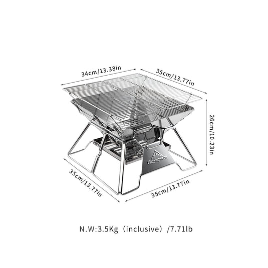 MT-2 Portable Stainless Steel Camping Grill, Foldable, 14-Inch