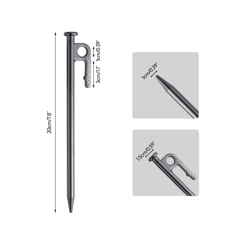 Load image into Gallery viewer, T-20-8P 8pcs Carbon Steel S45C Tent Stakes for Hard Ground, 7.87", Black Coating