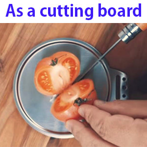 You can use this stainless steel cup lid as a cutting board for small food.
