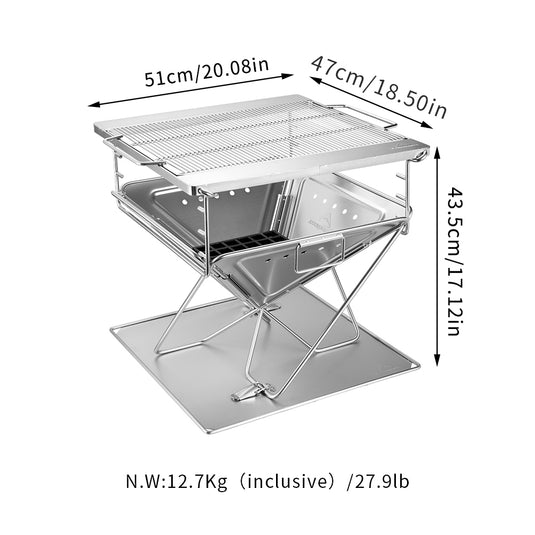 MT-055 20-inch Portable Stainless Steel Wood Burning Grill & Fire Pit