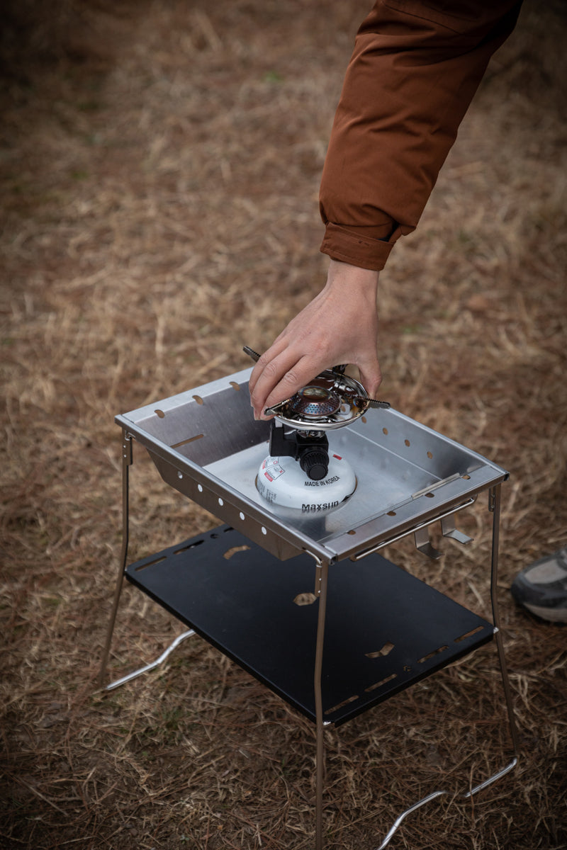 Load image into Gallery viewer, CK-25PG/OD-4 Canister Top Stove Plate Stainless Steel Frame IGT Table Top Gas Burner– Windproof Recessed Design for Camping