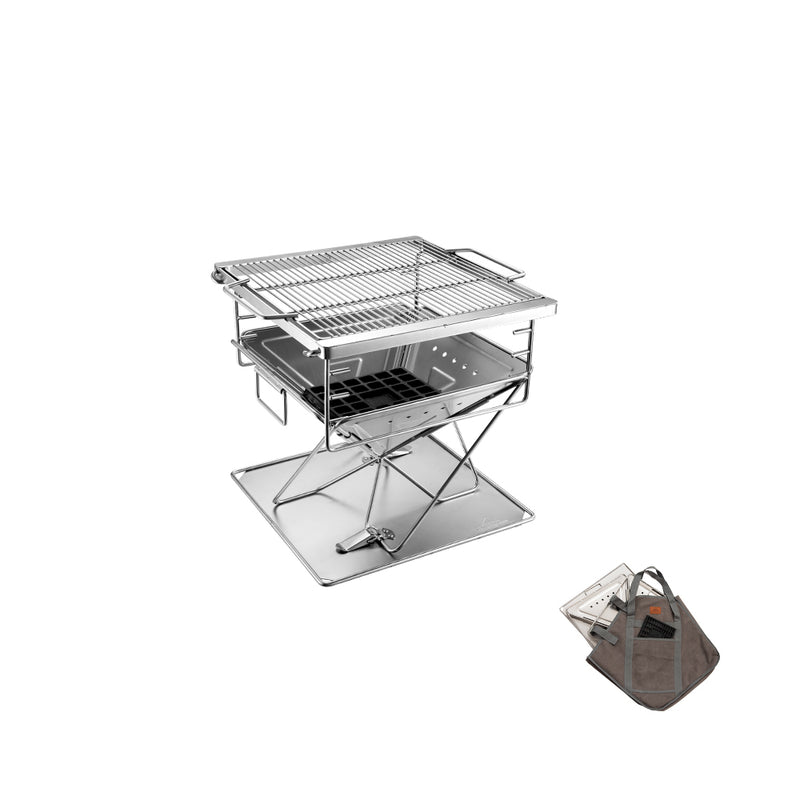 Load image into Gallery viewer, MT-035 3-in-1 Portable Stainless Steel Wood Burning Grill & Fire Pit, 14x15.35-Inch, with Carrying Bag