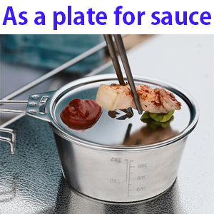 You can use this stainless steel cup lid as a little plate or dish for for sauce.