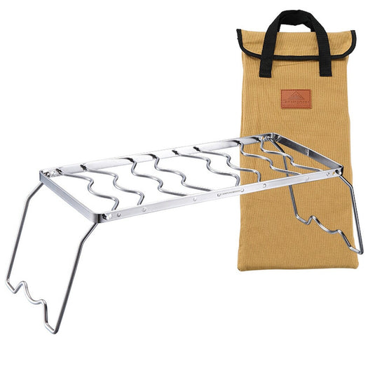 MS-1015 Folding 2-Height Adjustable Campfire Pot Stand - Stainless Steel with Storage Bag