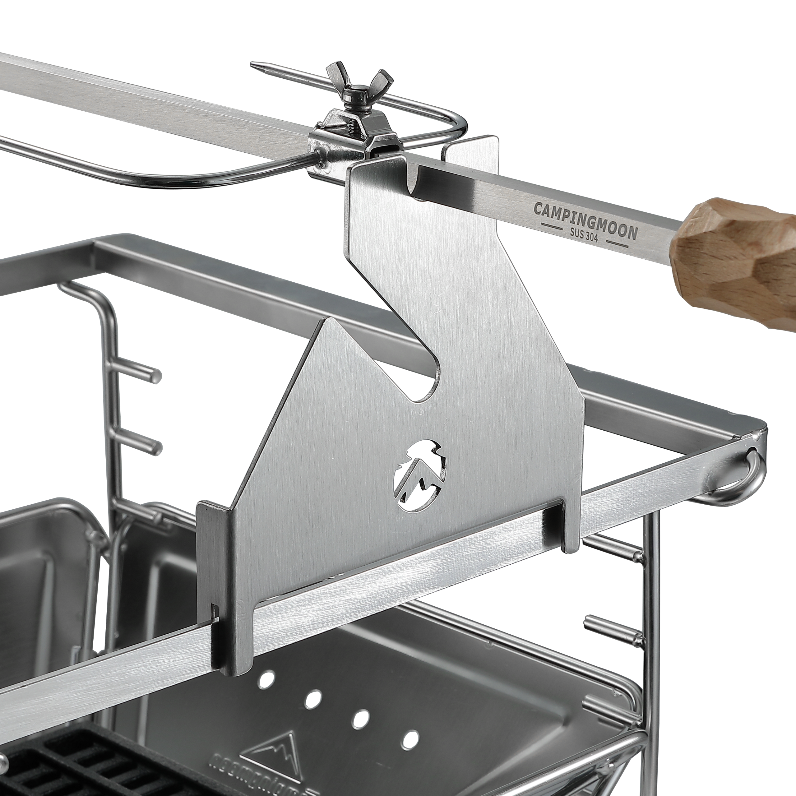 MK-60 Hand Rotisserie Grill with Wooden Handle | Campingmoon