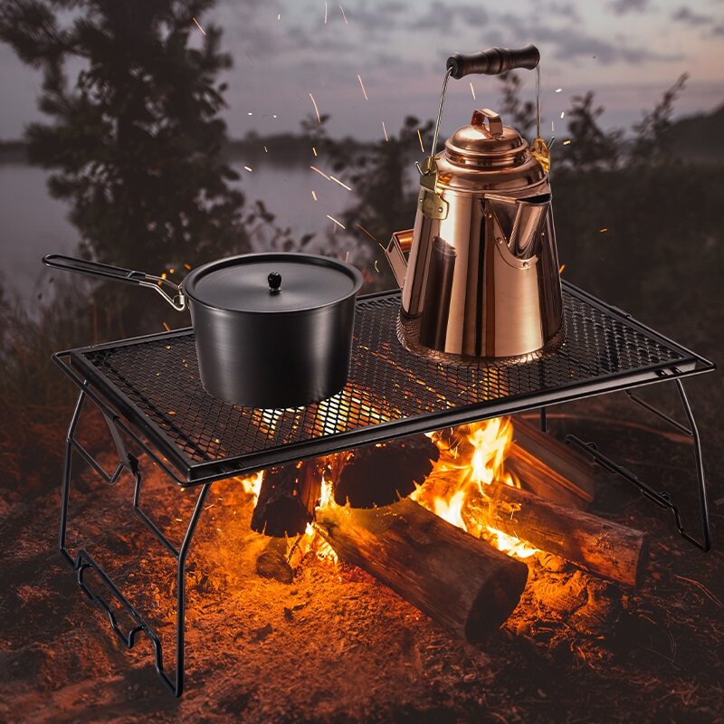 Load image into Gallery viewer, T-238 Campfire Grill Storage Rack Camping Grill Steel Foldable Stackable