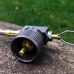 APPLICABLE EXAMPLES
This is a product compatible with 16oz/1lb propane tank which has a flat type valve.
There are some manufacturers such as Coleman, Bernzomatic MAPP gas who produce such gas cartridge for camping, backpacking, hunting, BBQ, barbecue and other outdoor occasions.
Compatible Inlet & Outlet valve's type
Inlet : 16oz/1lb Propane Tank
Outlet : EN417 Lindal Valve (male thread)
Please note that if you use this adapter to a canister which doesn't match, it may cause problems in use.
