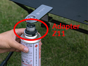 Adapte Z11 for Cassette Can When used with the Adapte Z11 (or Z10), it can connect to a cassette gas can (8oz butane canister). *The Adapte Z11 need to be purchased separately.