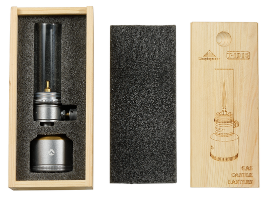 T-1D15 Camping Gas Lantern, Wooden Case Gas Candle with Empty Tank