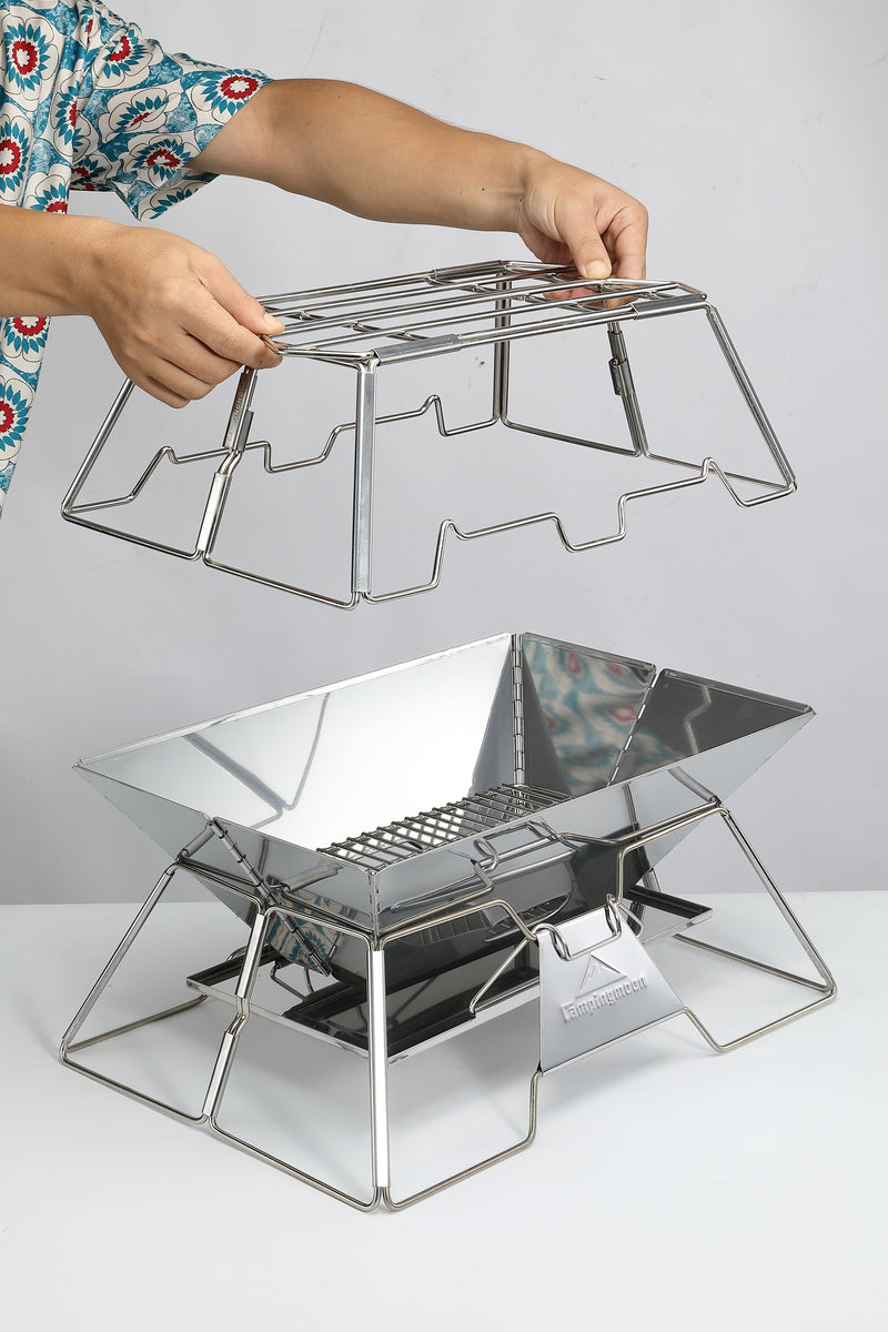 Load image into Gallery viewer, MT-3-ST Collapsible Stainless Steel Cooking Stand Trivet for Campfire Outdoor
