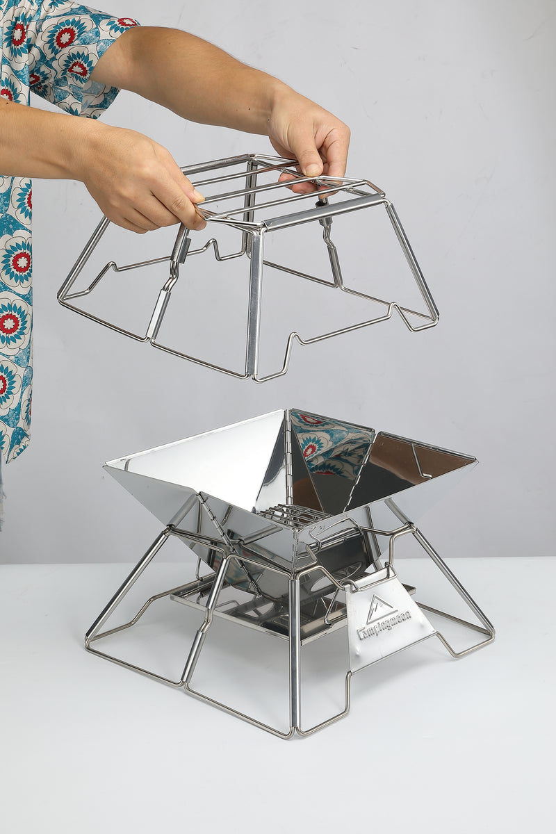 Load image into Gallery viewer, MT-2-ST Collapsible Stainless Steel Campfire Cooking Stand Trivet for Outdoor Camping