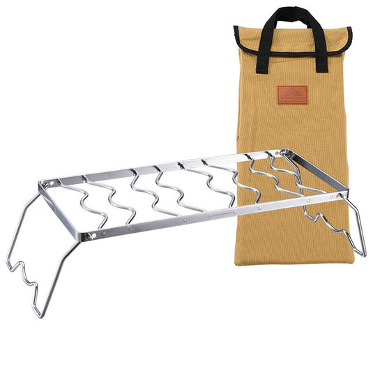 MS-1013 Folding 2-Height Adjustable Campfire Pot Stand - 18'' Stainless Steel with Storage Bag
