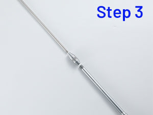Screw the joint parts onto the stainless steel tip pole. Screw the main pipe into the other end.