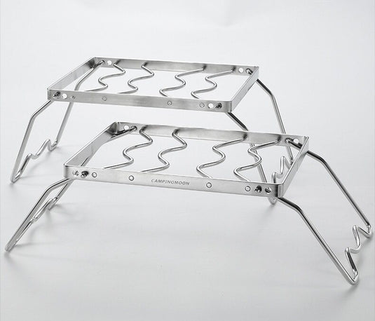 MS-1012 Folding 2-Height Adjustable Campfire Pot Stand - 9.5'' Stainless Steel with Storage Bag