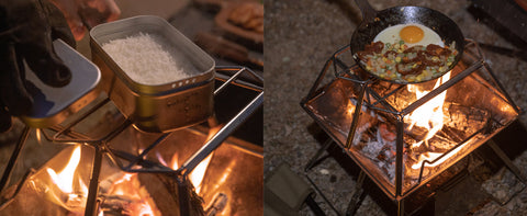 Upper: 7.9 x 9.6 inches
You can use both small pot and large pot on it for outdoor cooking.