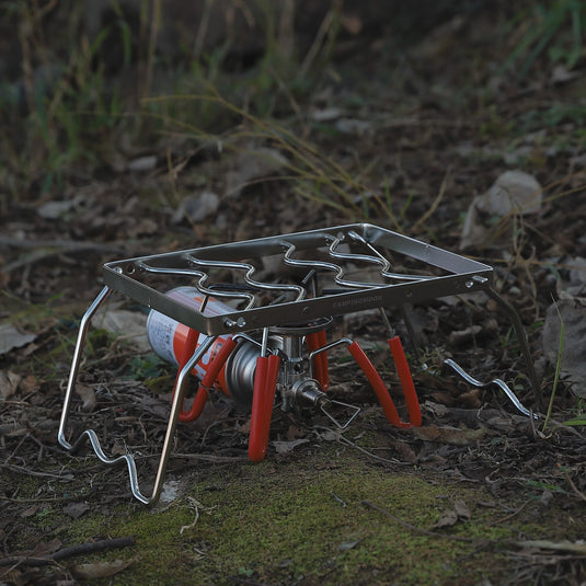 MS-1012 Folding 2-Height Adjustable Campfire Pot Stand - 9.5'' Stainless Steel with Storage Bag