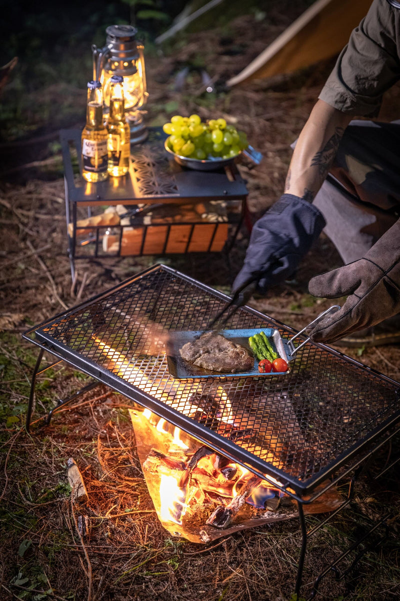 Load image into Gallery viewer, T-238 Campfire Grill Storage Rack Camping Grill Steel Foldable Stackable