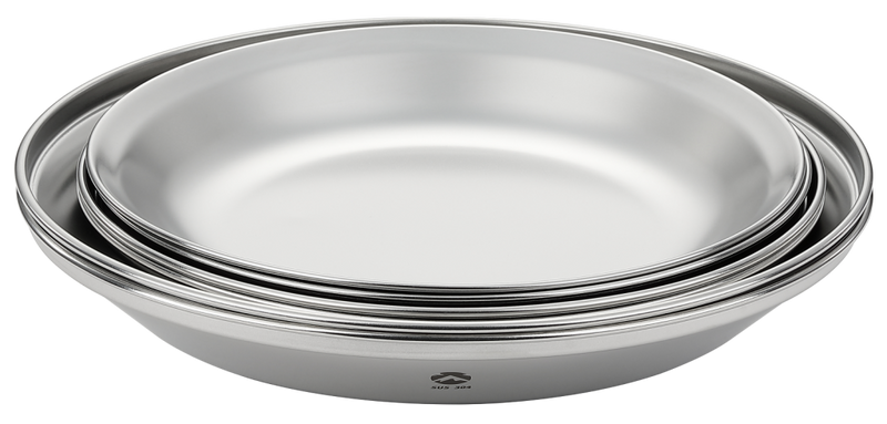 Load image into Gallery viewer, S397-2S 8-Piece Stainless Steel Camping Plates Set with Canvas Carry Bag