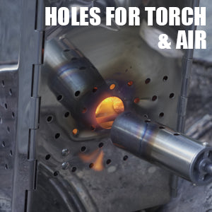 HOLES FOR TORCH & AIR
A hole is designed for torch to light charcoal.
Numerous air intakes enhance the chimney effect.