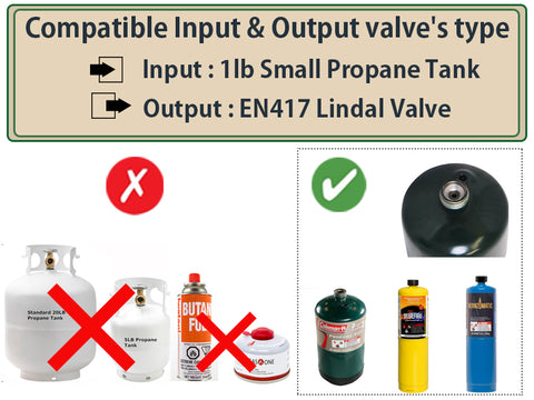 APPLICABLE EXAMPLES
Propane Adapter # BKZ22 can be used on 1lb/ 16oz small propane tank.
There are some manufacturers such as Coleman, Primus, Snow Peak, Soto, EPI, Gas One, MSR, Jetboil, etc... who produce such gas cartridge for camping, backpacking, hunting, BBQ, barbecue and other outdoor occasions.