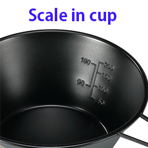 USED AS A MEASURING CUP/COFFEE CUP etc...
As CAMPINGMOON sierra cup has measurement markings in the interior, you do not need another measuring cup for your instant food.
You can also use CAMPINGMOON sierra cup as a coffee cup, soup bowl etc... as you need.
You can put a burner directly in it and put the trivet or pot on it. The Sierra cup acts as a windshield, making cooking smoothly in windy areas.