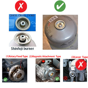 APPLICABLE EXAMPLES
It can be used on devices for butane canister.
This is a product compatible with general screw-on type canister.
There are some manufacturers such as Coleman, Primus, Snow Peak, Soto, EPI, MSR, Jetboil, etc... who produce such gas cartridge for camping, backpacking, hunting, BBQ, barbecue and other outdoor occasions.