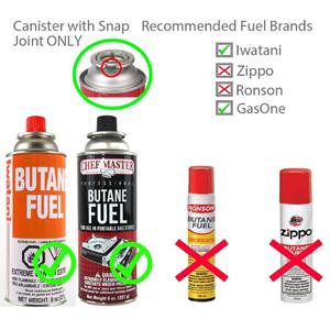 APPLICABLE EXAMPLES
This is a product compatible with nozzle type butane gas canister which has a metal ring around the top with about a 1/2