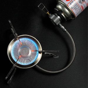 <b>Portable Camping Gas Stove/Backpacking Stove with Flow Regulator</b>
Campingmoon's backpacking gas stove is foldable and can be put into attached storage case to carry with. It is suitable for your camping, backpacking, hunting, BBQ, barbecue and other outdoor occasions.
This backpacking stove has high heat power.
Fifty gas holes injected at the same time, which can save no less than 10% of the gas compared with other camping gas stove in the same power level, improve the combustion efficiency and heating speed.