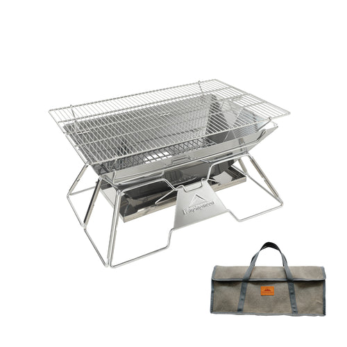 MT-3 Portable Stainless Steel Fire Pit & BBQ Grill with Carrying Bag, Foldable