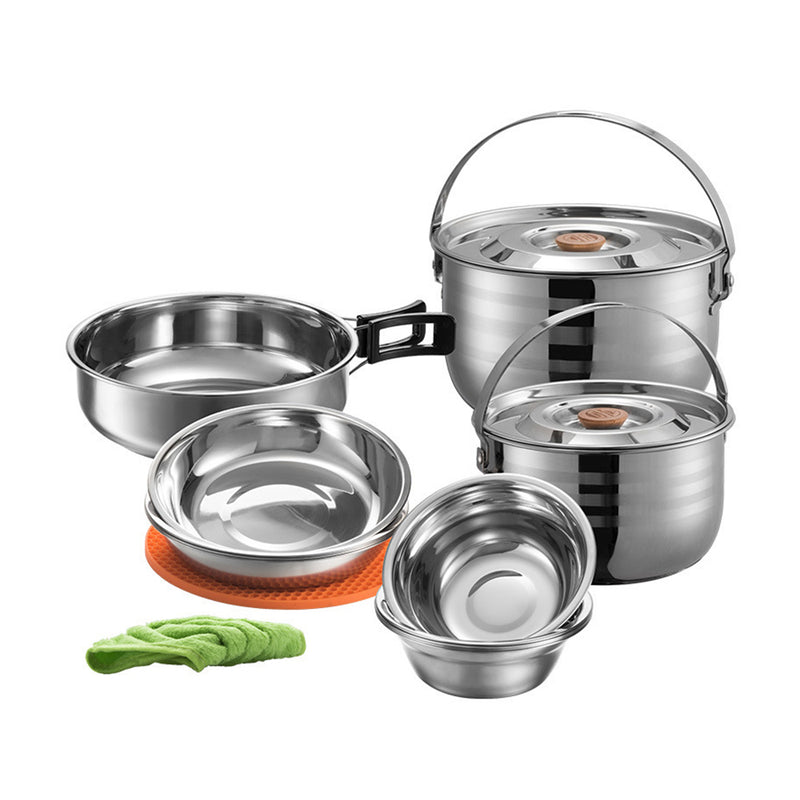 Load image into Gallery viewer, MC-210 Stainless Steel Outdoor Camping Mess Kit, Pots &amp; Pans with Carrying Bag
