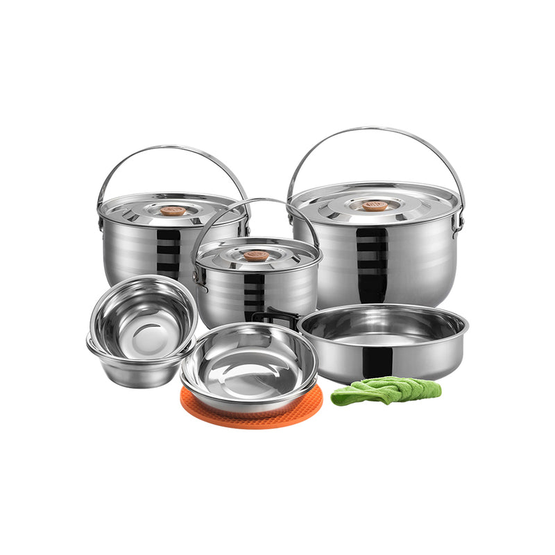 Load image into Gallery viewer, mc240 Stainless Steel Camping Mess Kit with Pots &amp; Carry Bag
