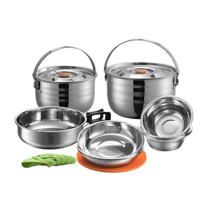 Load image into Gallery viewer, MC-210 Stainless Steel Outdoor Camping Mess Kit, Pots &amp; Pans with Carrying Bag
