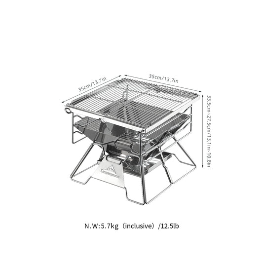 X-TWO Stainless Steel BBQ Grill, Sturdy Charcoal Barbecue Stove