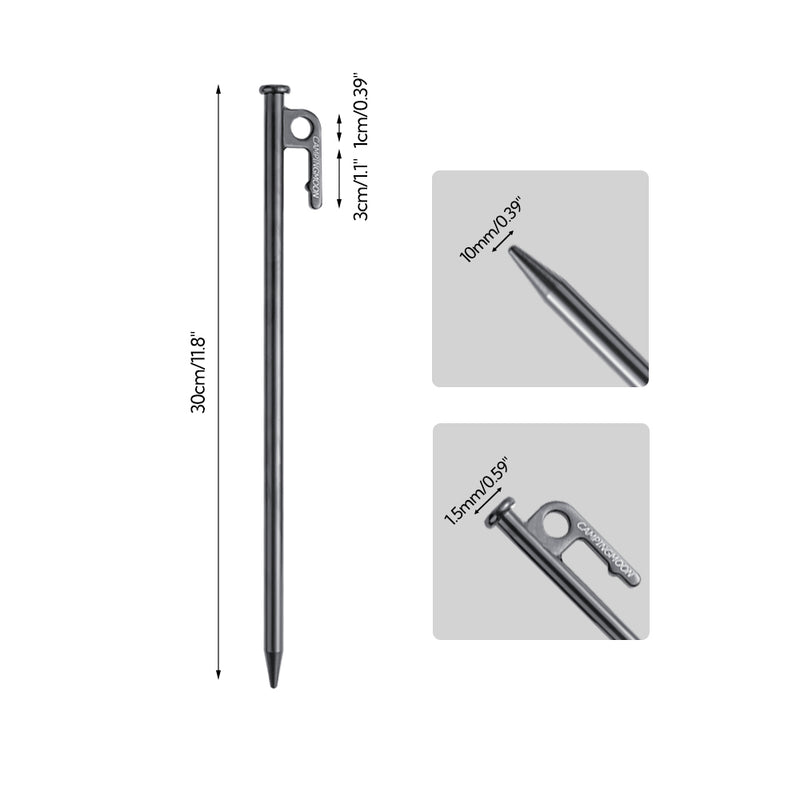 Load image into Gallery viewer, T-30-8P 8pcs Carbon Steel Tent Stakes, 11.81&quot;, Black Coating, Hard Ground,
