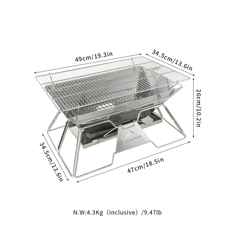 Load image into Gallery viewer, MT-3 Portable Stainless Steel Fire Pit &amp; BBQ Grill with Carrying Bag, Foldable

