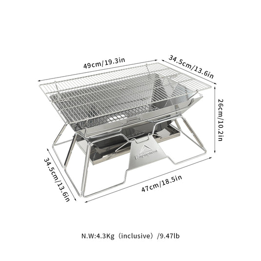 MT-3 Portable Stainless Steel Fire Pit & BBQ Grill with Carrying Bag, Foldable