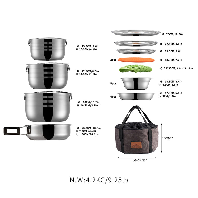 Load image into Gallery viewer, mc240 Stainless Steel Camping Mess Kit with Pots &amp; Carry Bag
