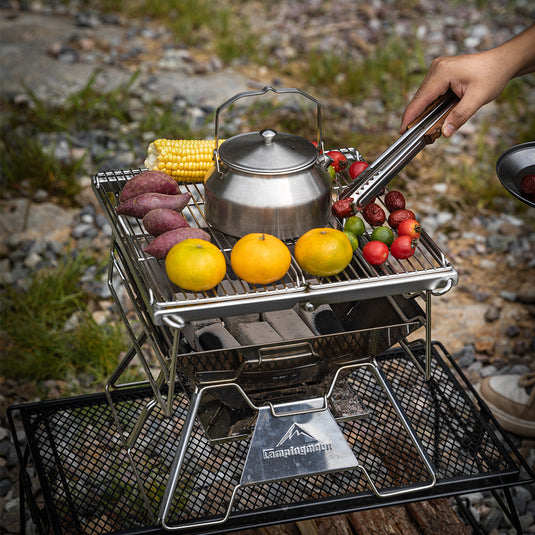 camping grill faltbar X-TWO Stainless Steel BBQ Grill – Sturdy Charcoal Barbecue Stove for Camping, Outdoor Cooking & Backyard Use – Campingmoon