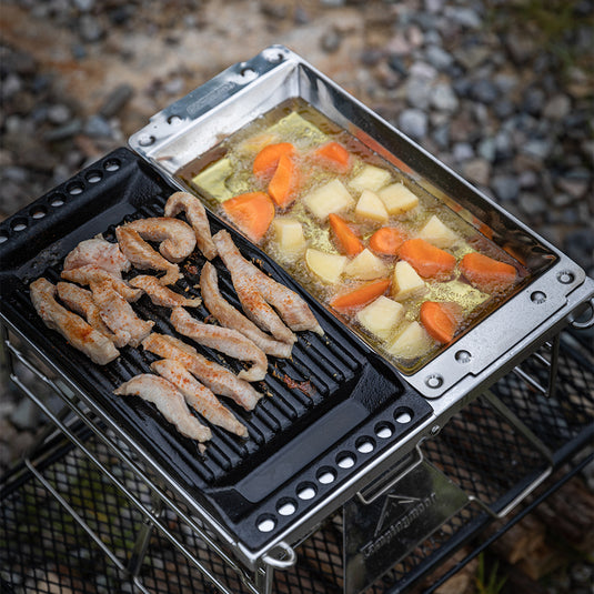camping grill holzkohle X-TWO Stainless Steel BBQ Grill – Sturdy Charcoal Barbecue Stove for Camping, Outdoor Cooking & Backyard Use – Campingmoon