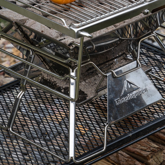 camping grill faltbar X-TWO Stainless Steel BBQ Grill – Sturdy Charcoal Barbecue Stove for Camping, Outdoor Cooking & Backyard Use – Campingmoon
