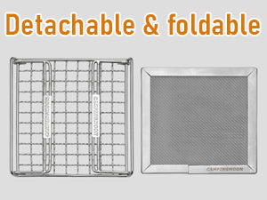 Grill net & heat diffuser
Grill net & heat diffuser can be detached.
Grill net can be fold flat to save space.