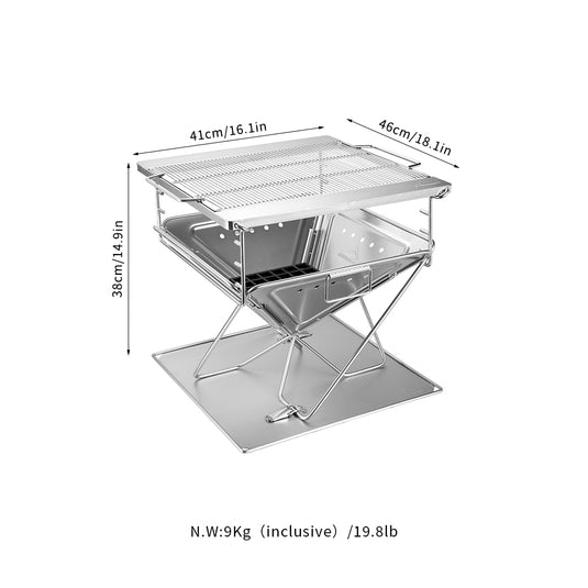 MT-045 3-in-1 Portable Wood Burning Grill & Fire Pit, 16x18", with Bag