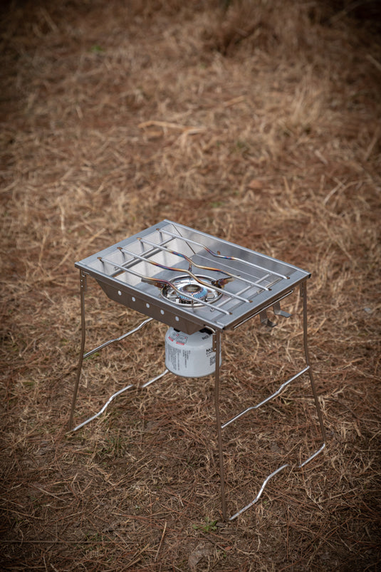 CK-25PG/OD-4 Canister Top Stove Plate Stainless Steel Frame IGT Table Top Gas Burner– Windproof Recessed Design for Camping